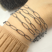 Black Rhodium Sterling Silver Diamond Cut Oval Link Chain